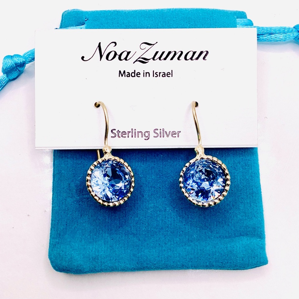 Noa Zuman Blue Sterling Silver Austrian Crystal Earrings - Picture 6 of 8